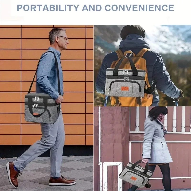 Isolierte Doppelschicht-Kühltasche - Große Kapazität Lunchbox für Frauen/Männer, auslaufsichere Picknick- und Schultasche mit verstellbarem Riemen – Detail 3