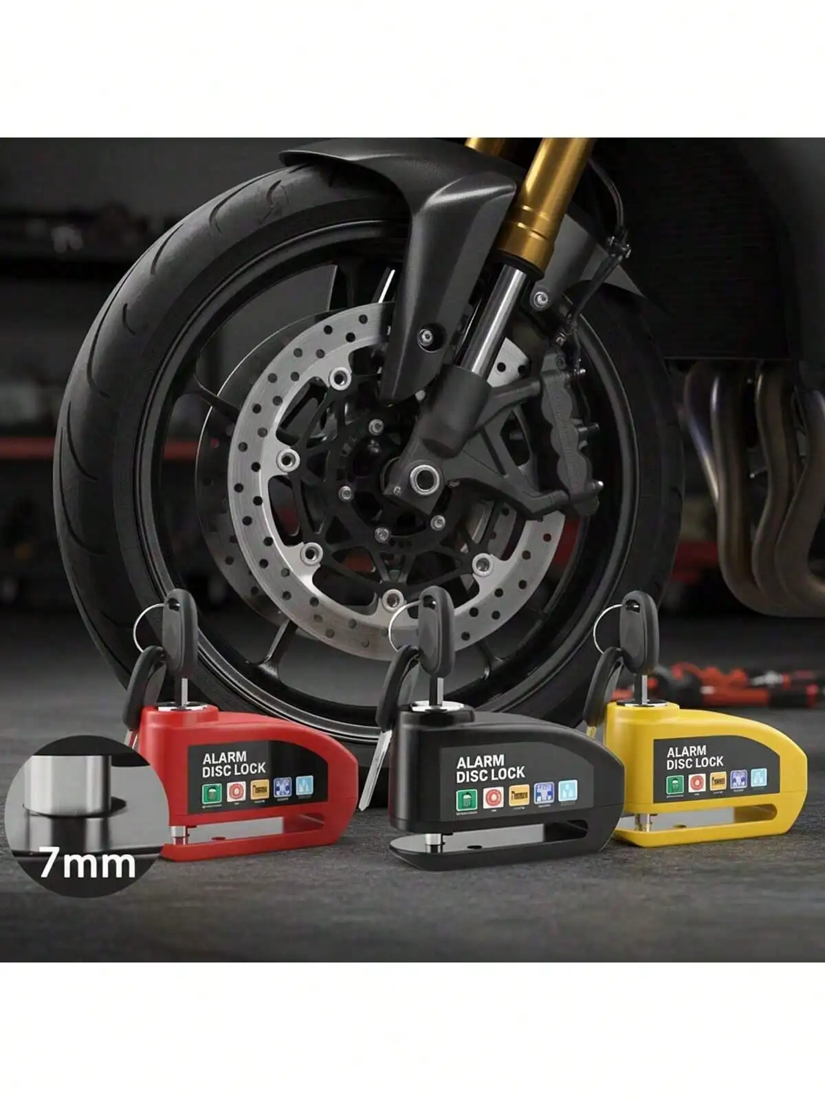 

Disc brake lock with steel cable, anti-theft for bicycles and motorcycles, 110dB high-volume alarm system, vibration motion sens