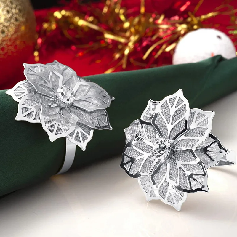Anéis de guardanapo de metal floral rosa jantar festa de casamento favores festa de natal restaurante guardanapo anéis decoração de mesa 2025 novo