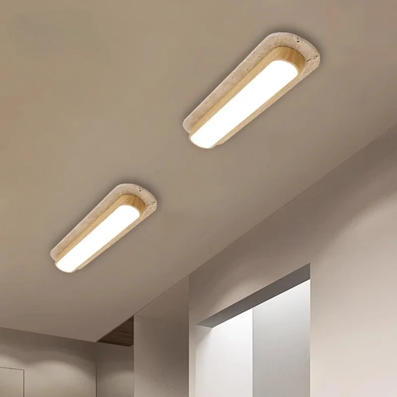 

Wabi Sabi Yellow Travertine Medieval LED Ceiling Lamp 3000K Warm Light Bedroom Ceiling Chandelier Lighting