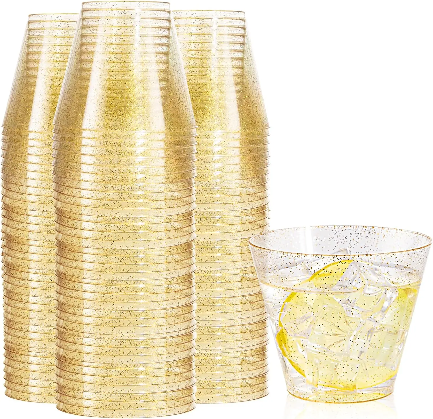 

120PCS Gold Glitter Plastic Cups - 9oz Heavy Duty Plastic Cups - Gold Disposable Cups for Wedding, Thanksgiving, Birthda