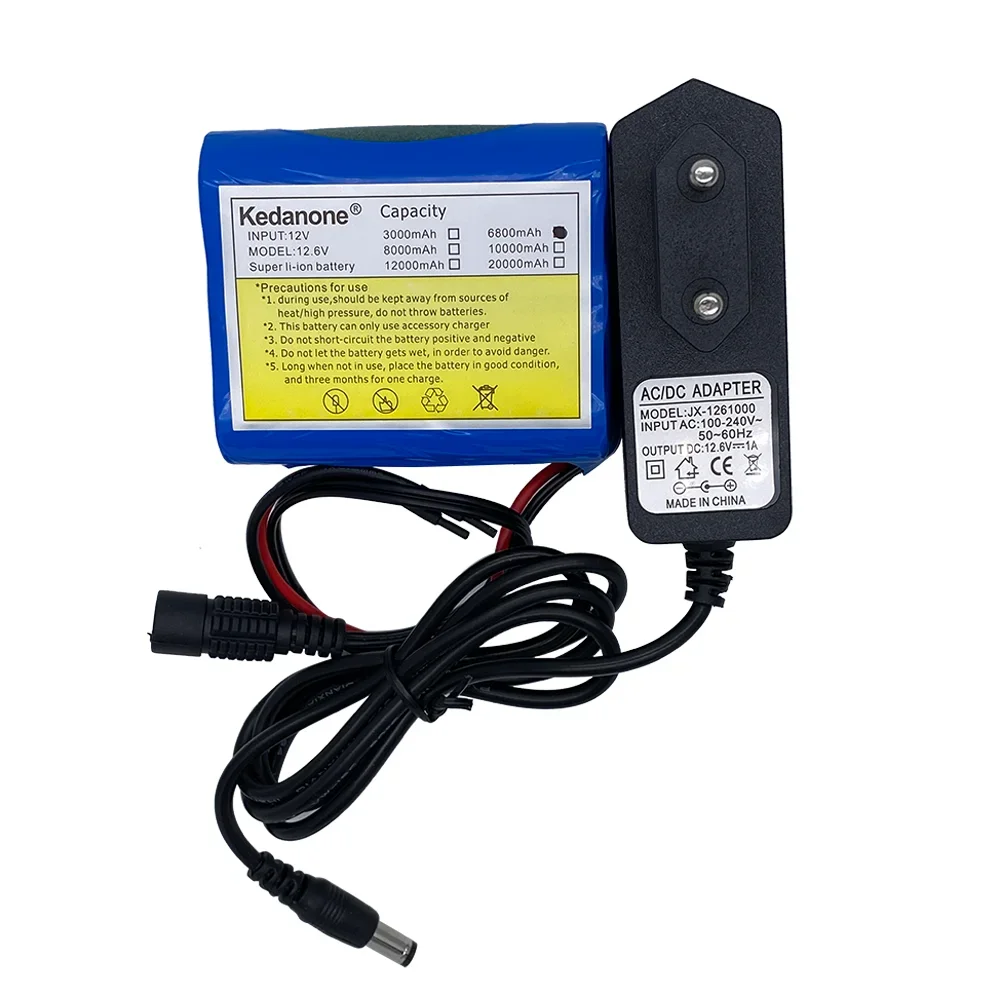كيدانون 18650 12 فولت بطارية 6.8 Ah 6800 مللي أمبير بطاريات قابلة للشحن مع BMS بطارية ليثيوم حزم لوح حماية + شاحن 12.6 فولت