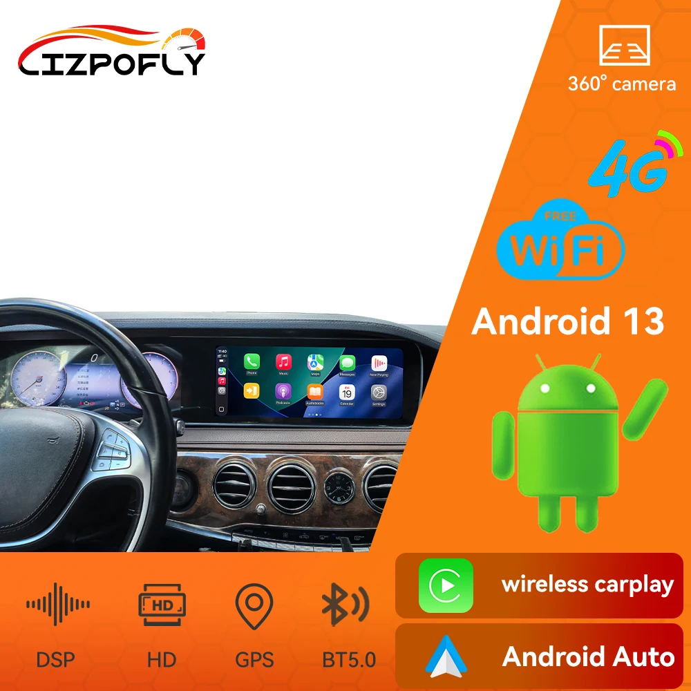 

12,3-дюймовое автомобильное радио для Mercedes-Benz S W222 2014-2017 с Carplay, Android, GPS-навигацией, автомагнитолой, DSP, мультимедийным видеоплеером и Wi-Fi