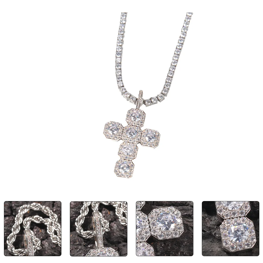 

Cross Pendant Necklace Creative Men's Decorate Chain Unisex Rhinestones Costume Jewelry Miss Man Gift