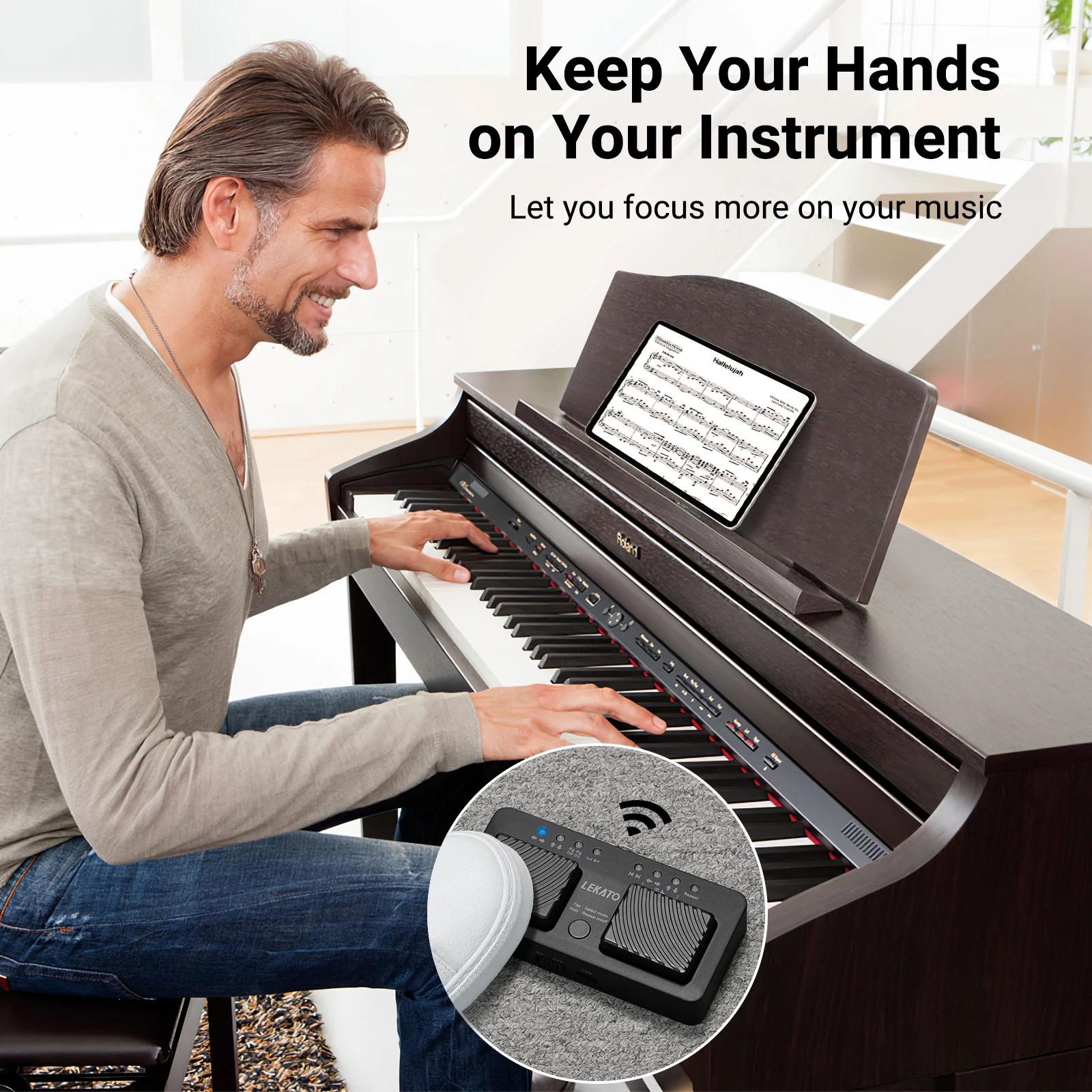 Scores Orchestral Skores Lekato Multi-Os Pedal Smart Music Assistant Pro مع الإعدادات المسبقة للتطبيق وتصميم حالة LED القابلة لإعادة الشحن