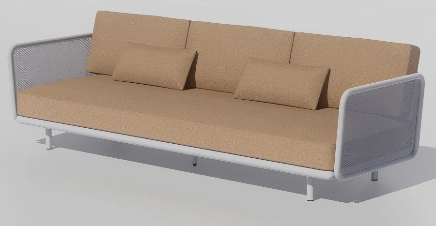 alloy frame waterproof durable rust-proof three-seat outdoor sofa PP seat cushion polyolefin fabric courtyard hotel