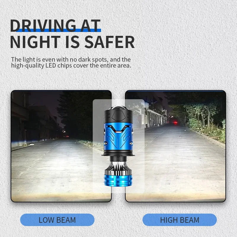 H4 Bi‑Mini LED Projector Lens Car Headlight Bulb, 120W 6000K 12V, Turbo Fan LED Lamp, Plug and Play, High Low Beam for Car & Mot