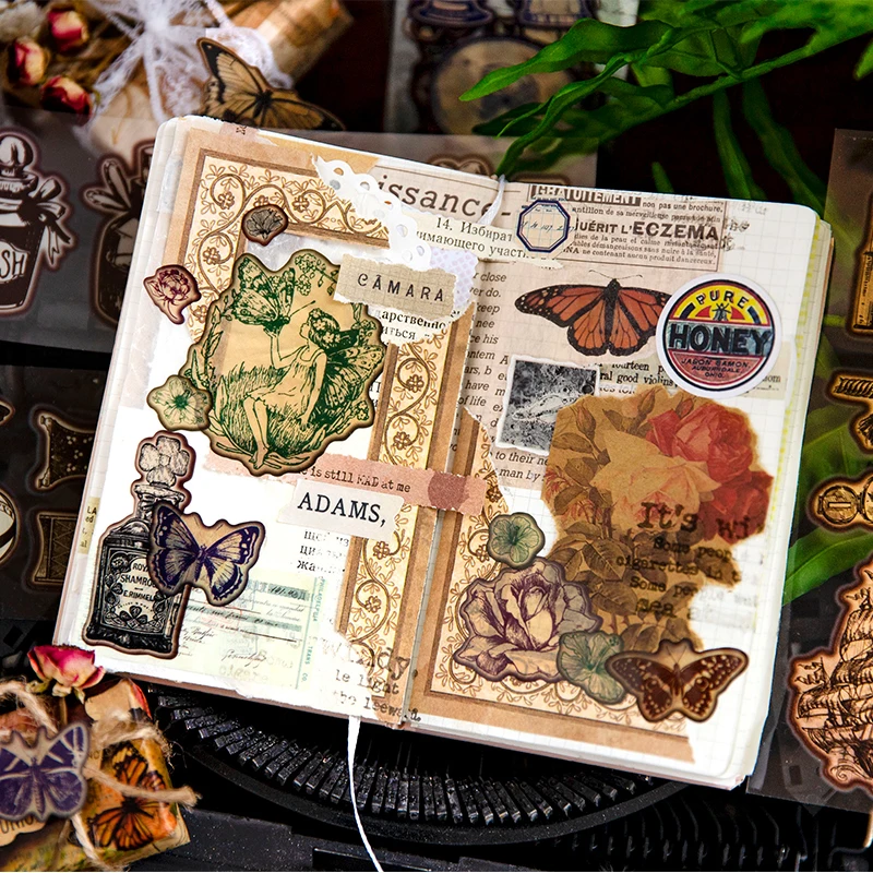 TIANZI 6pcs/pack Vintage Stickers Antique Materials DIY Scrapbooking Supplies Deco Junk Journal Planner Waterproof PET Sticker