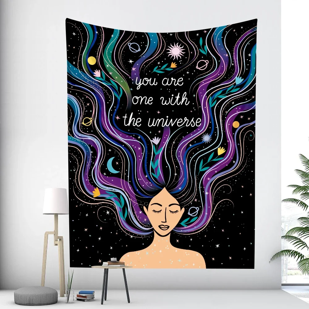 Cute girly moon tarot card home decoration art tapestry bohemian decoration psychedelic scene wall hanging yoga mat