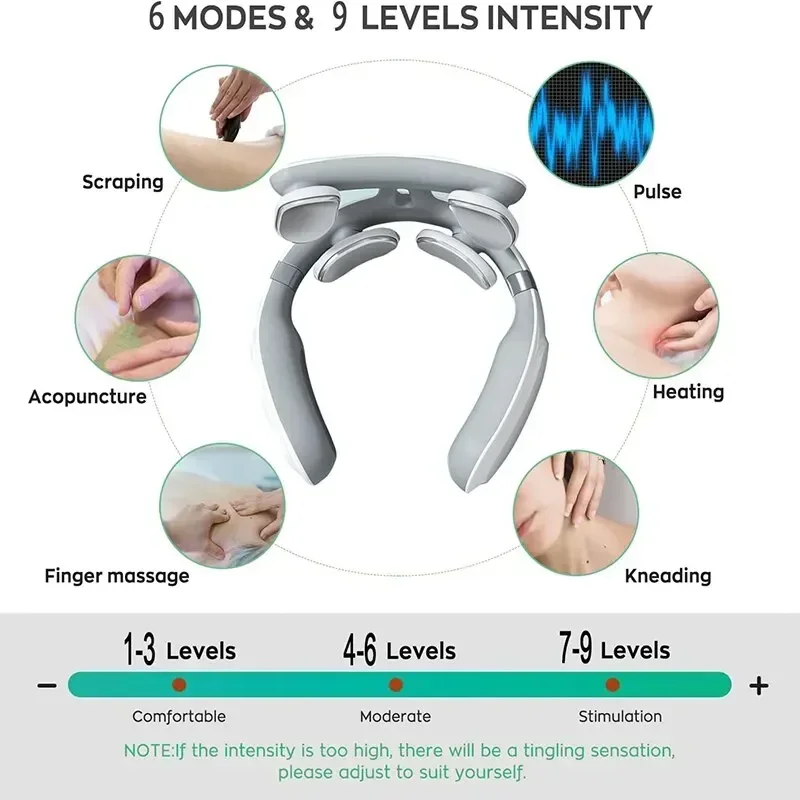 เครื่องนวดคอไฟฟ้านวด 4 หัว TENS Magnetic Pulse ความร้อนกระดูกสันหลังส่วนคอผ่อนคลายนวดบรรเทาอาการปวด Health Care