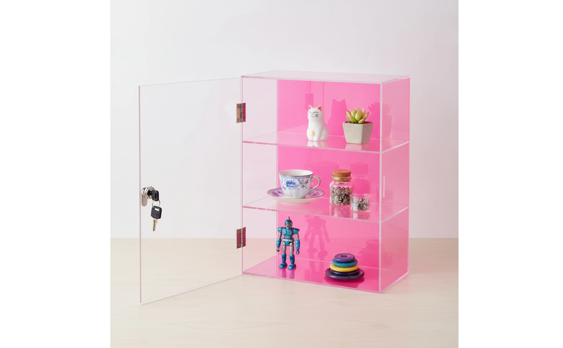 Lockable Acrylic Display Case 3-Tier Acrylic Display Case with Lock No Assembly Required Freestanding for Collectors, Countertop