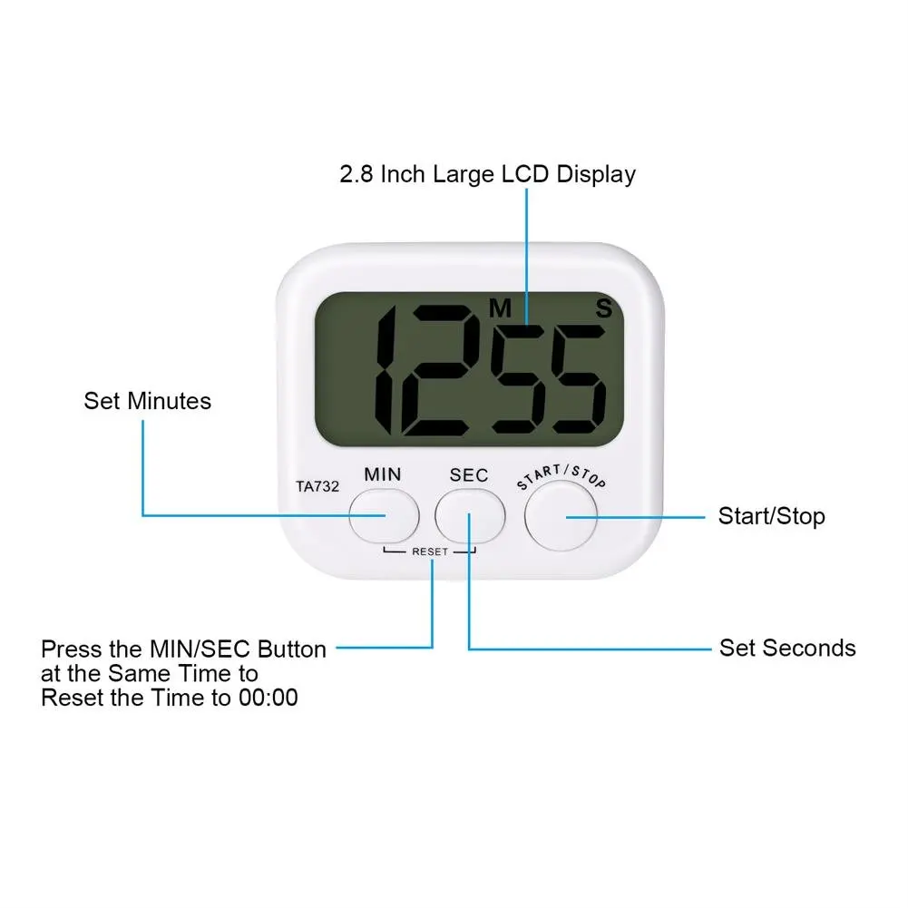 Digital Kitchen Timer, Large Screen Large Font Display, Magnetic Back Cooking Timer, Loud Alarm