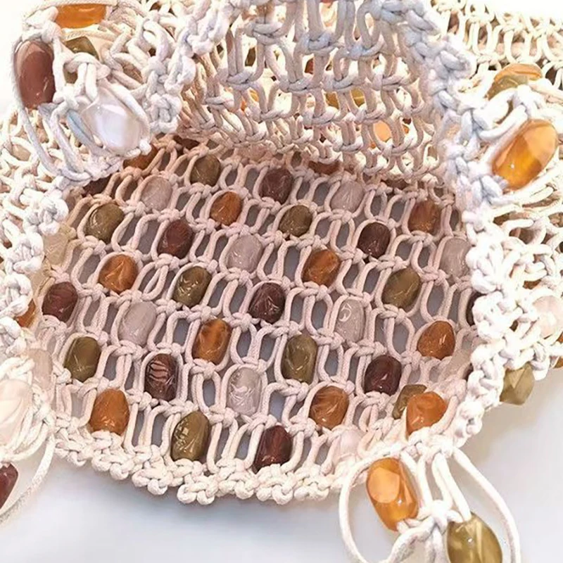 Vintage Handgefertigte Perlen-Handtasche Nischen-Designer Luxus Ausgehöhlte Bucket Bag Neue Sommer Damen Strand-Urlaubstasche – Detail 16