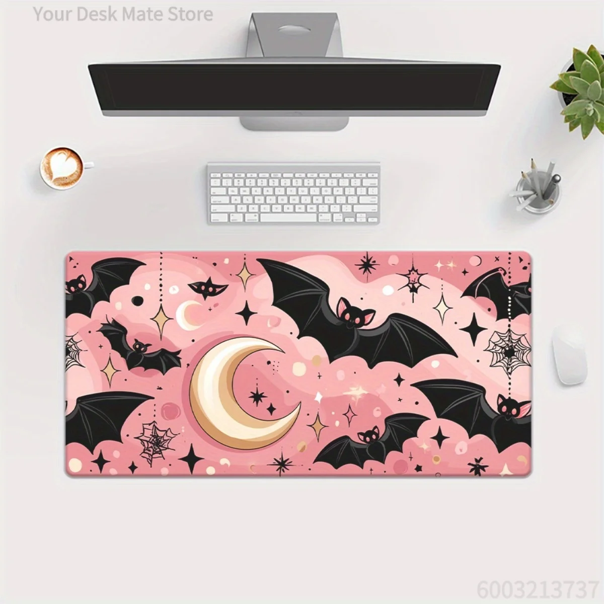Large Non-Slip Desk Mat Cute Gothic Holiday Mouse Pad with Pink Bat Witch And Christmas Art for Office