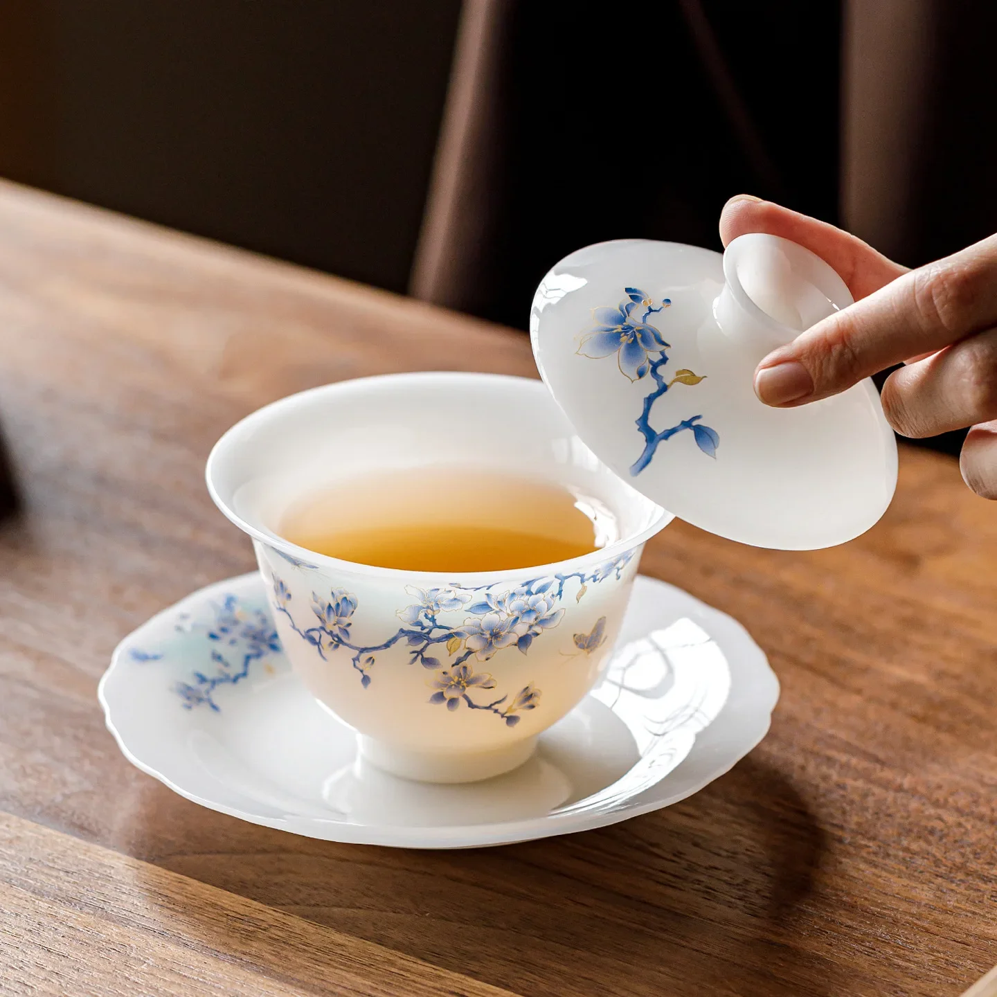 Sancai Tureen Golden Silk Butterfly Dance Tea Maker Accessories Tea Set Luxury Flower Luxury Gift Single Large Ceramic Tea Bowl