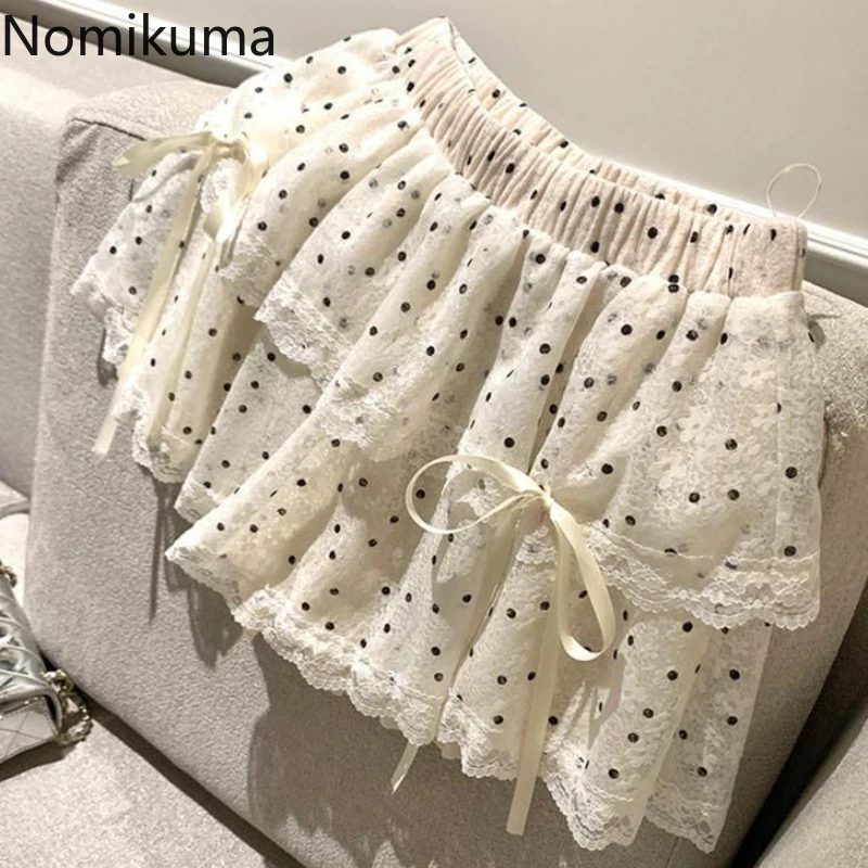 Mini Skirts for Women's 2024 Faldas Mujer De Moda Polka Dot A-line Fashion Korean Jupe Sweet Saia Bandage Bow Sweet Y2k Skirt