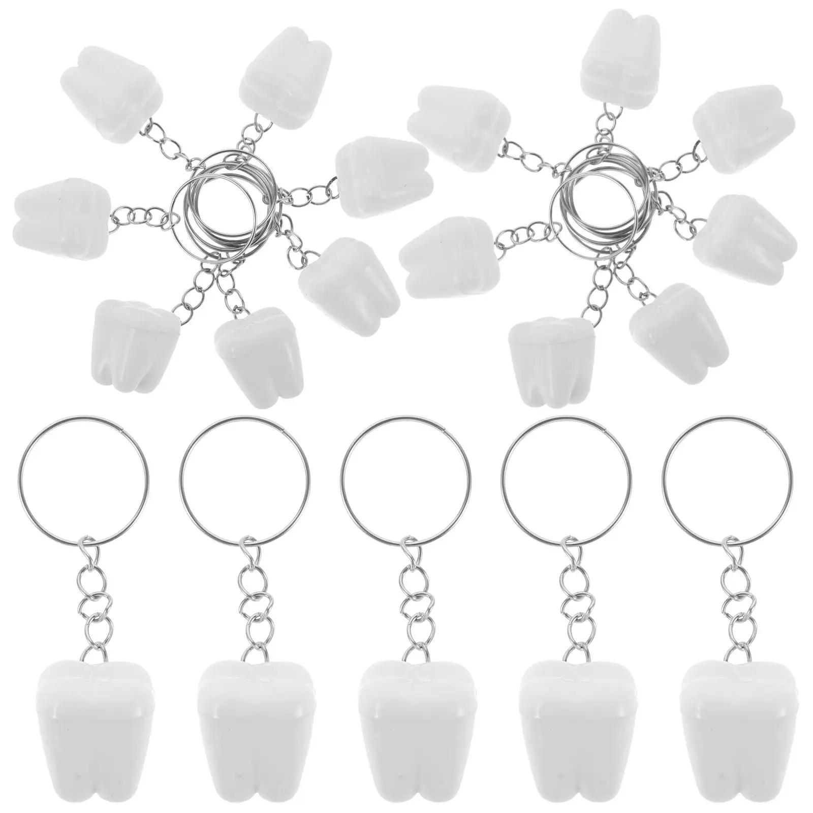 

25pcs Key Chain Tooth Keychain Funny Party Favors Stainless Steel Purse Charm Novelty Gifts Decorative Handbag Ornament Bag