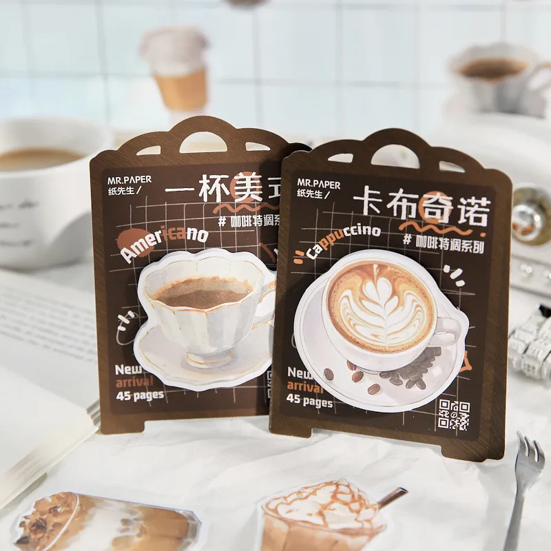 45 Pcs/pack Kawaii Self-Stick Note Pads Coffee Series Sticky Notes Memo Pads for Teacher Students Gifts School Office Supplies