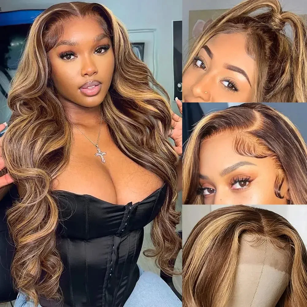 Highlight Wig HD 13X6 Lace Frontal Wig 4/27  Body Wave 13X4 Lace Front Wigs For Women Human Hair Loose Wave Virgin Brazilian