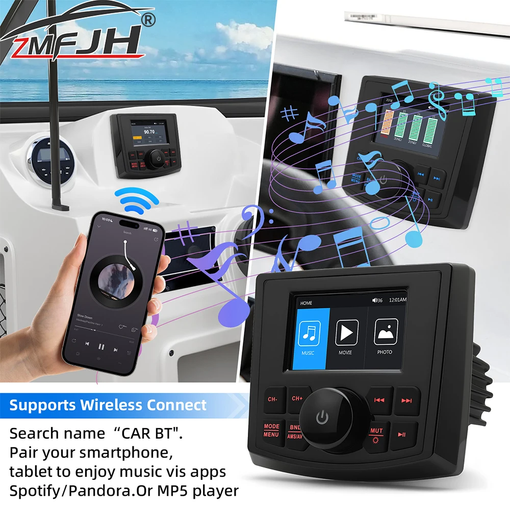 

MP5 морской стерео лодка радио медиаплеер Bluetooth-совместимый FM AM видеодисплей для яхт ATV UTV SUV аксессуары для лодок