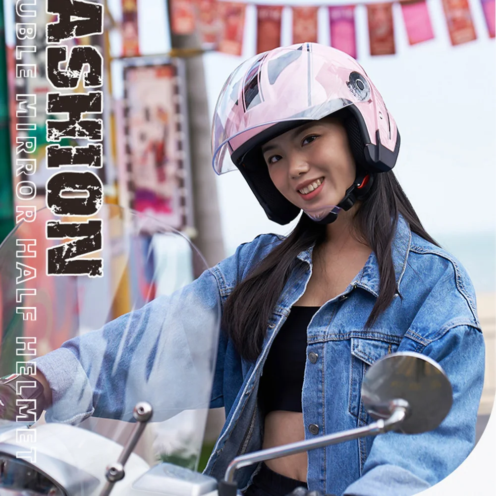 Motorcycle Open Face Helmet For Men And Women Dual Lens Sun Visor Face Shield Top Lightweight Scooter Bike Retro 3/4 Helmet