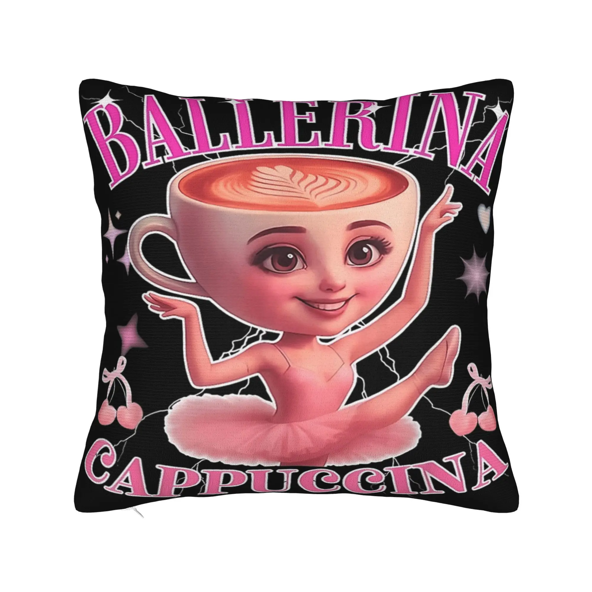 Ballerina Cappuccina Italian Brainrot Pillow Case  Kawaii Pillow Cover Graphic Pillowcases For Living Room Chair