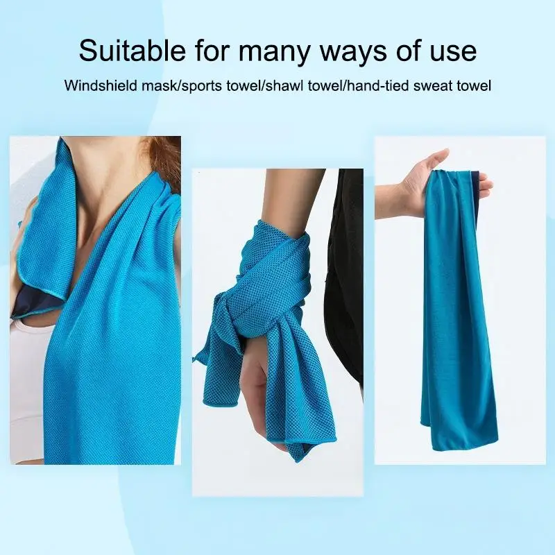 Breathable Cooling Towel Quick Dry Ice Feel Fabric With Silicone Storage Case For Gym Hiking Camping Outdoor Sports