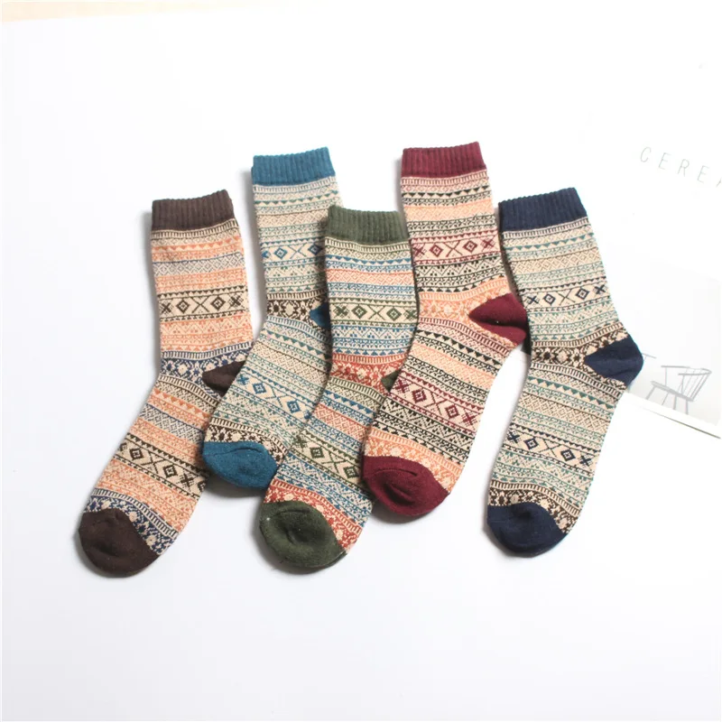 Men's Winter Warm Thick Wool Socks Unisex Contrast Color Rhombus Stripes British American Casual Business Crew Dropship