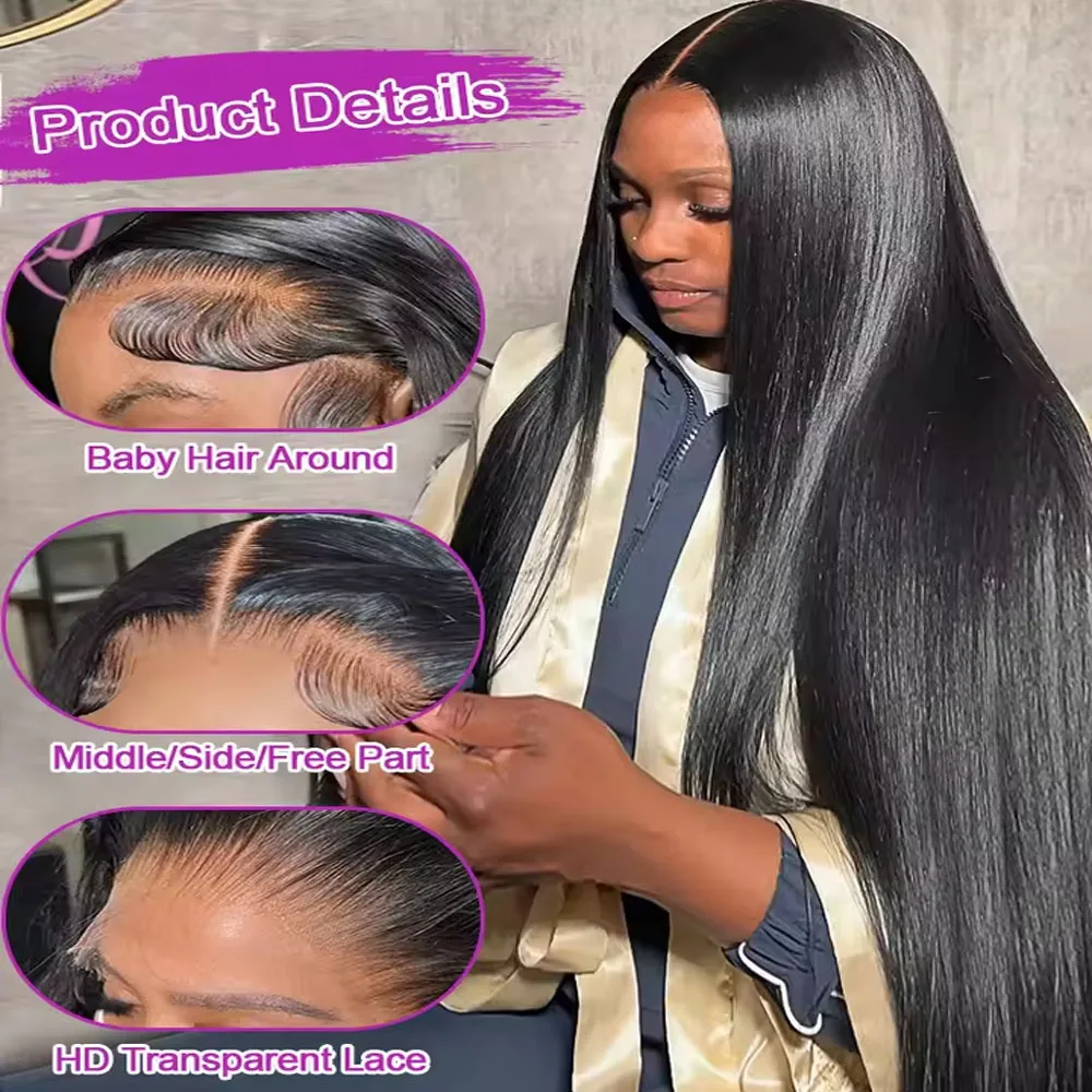 البرازيلي العظام مستقيم 13x6 HD الدانتيل الباروكات الأمامية 40 42 بوصة 250% عالية الكثافة 13x4 360 كامل الدانتيل الجبهة باروكة من شعر طبيعي للنساء #2