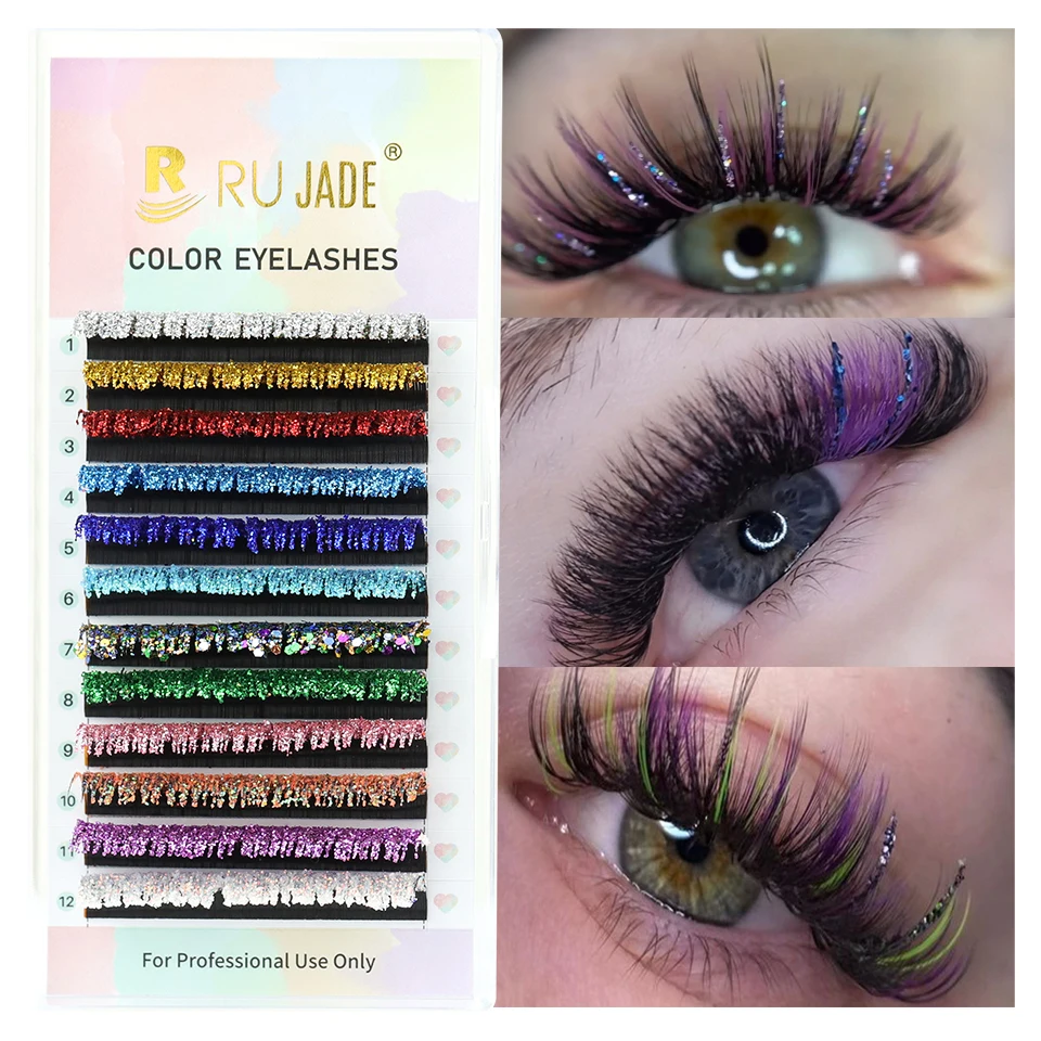 

NEW Mix Colors Glitter Eyelash Extensions Fashion Shiny Colorful False Eyelash Russian Volume Colors Glitter Lashes Party Makeup