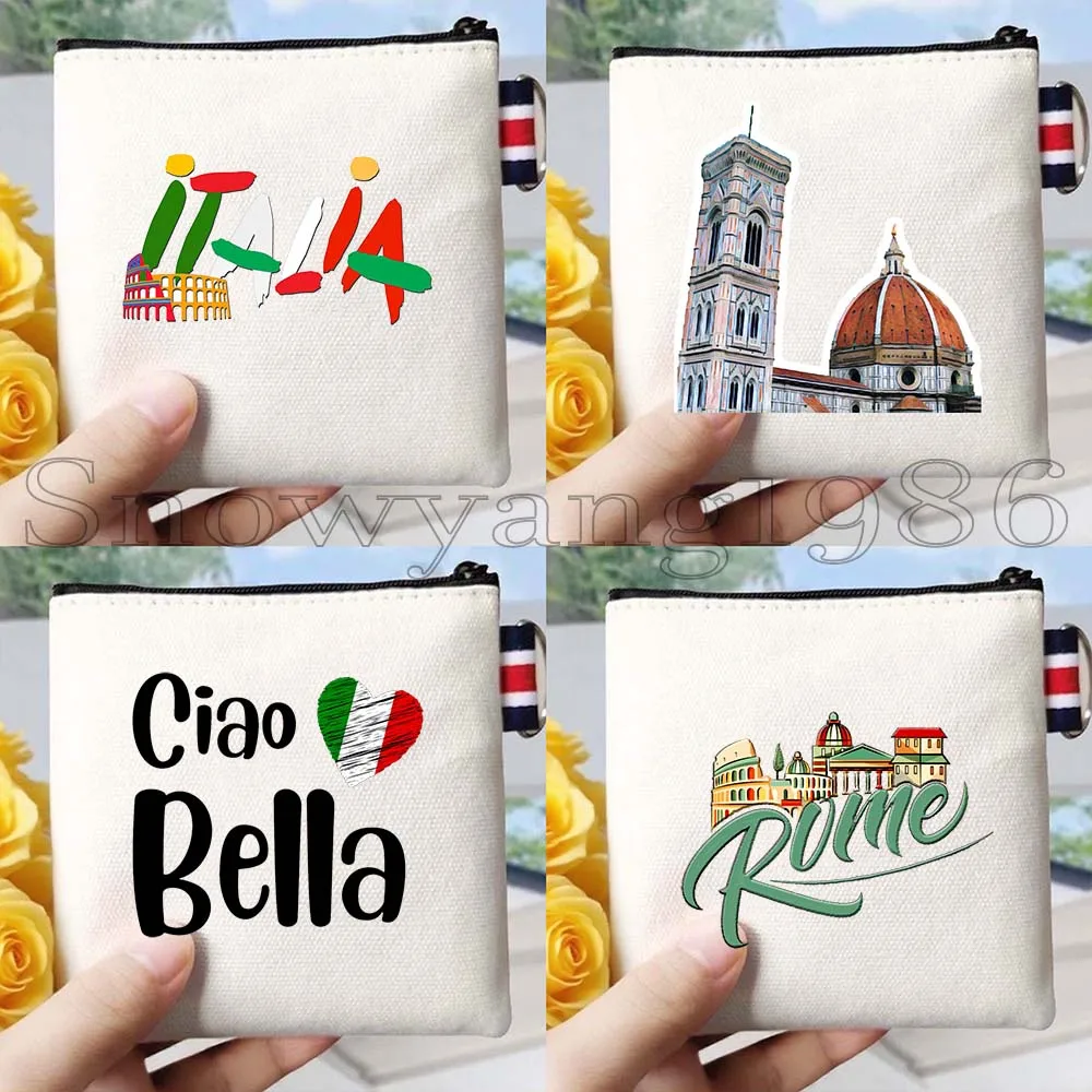 

4PCS Ciao Bella Italian Flag Duomo Florence Italia Rome Pisa Map Heart Italy Gifts Canvas Coin Purse Key Case Bag Wallet Pouch