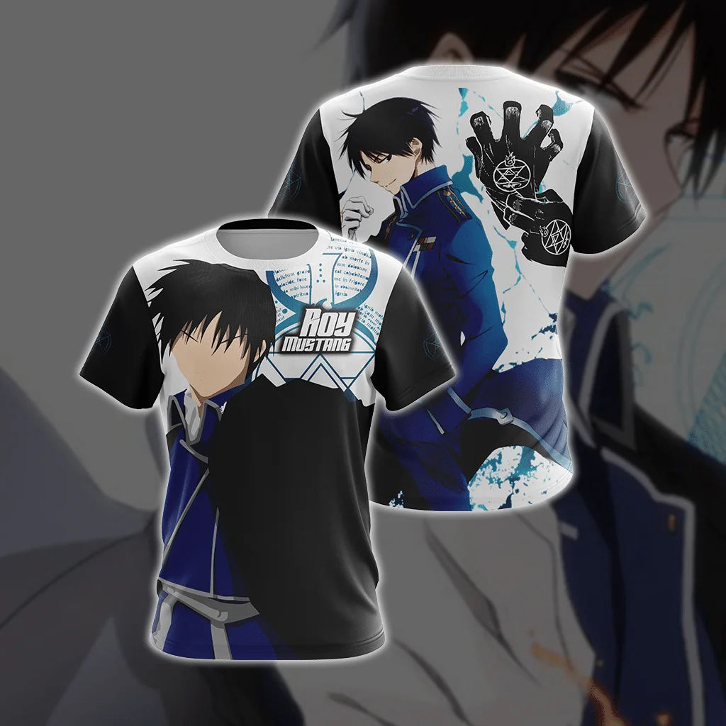 Fullmetal Alchemist Roy Mustang 3D All Over Print T-shirt Men Women Anime Character Portrait Graphic Short Sleeve Cosplay Tee