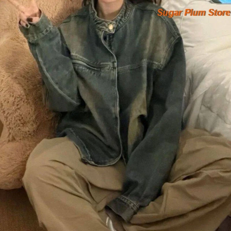 American Retro Washed Jeans Jacket Women's Spring and Autumn New Fashion Loose Joker Handsome Comfortable Leisure Trend Coat. view 3