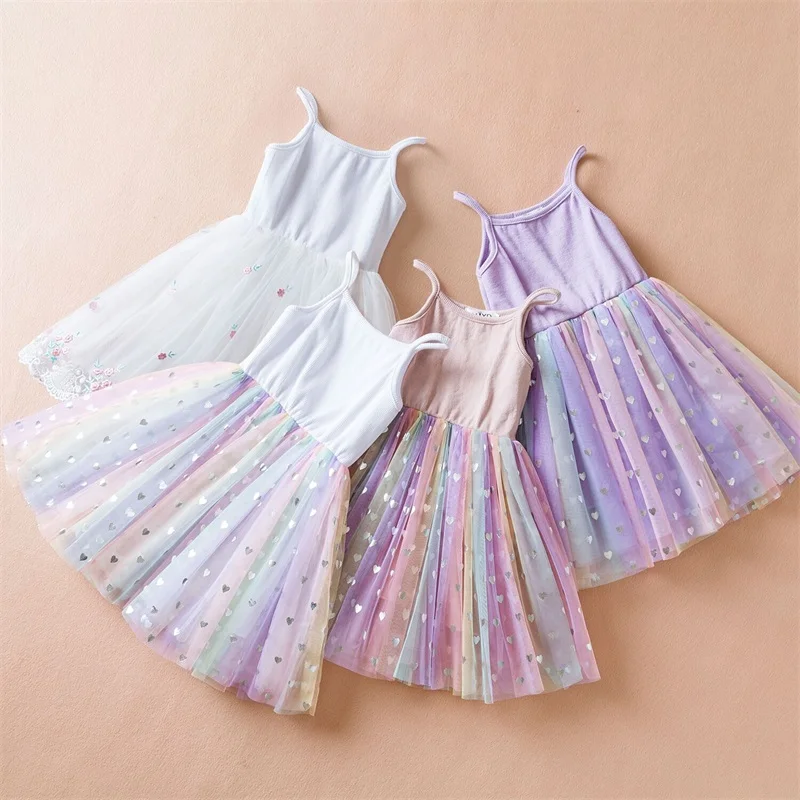 Toddler Girls Princess Dress Children Tulle Sleeveless Sling Dresses Summer New Baby Birthday Party Vestido Sweet Casual Clothes