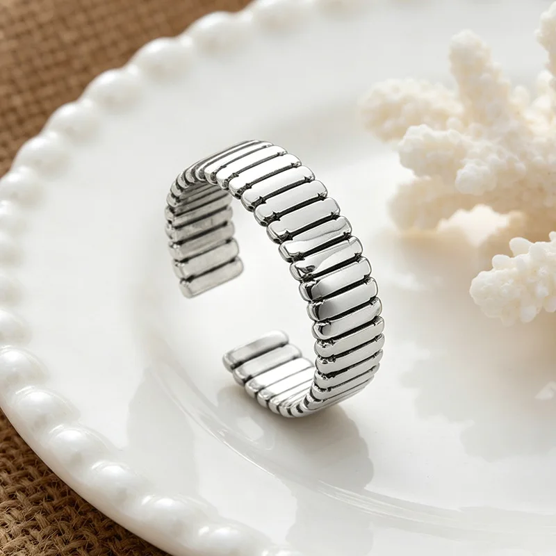 

Винтажное геометрическое кольцо из стерлингового серебра S925 для женщин, многослойное открытое кольцо на палец, изящное ювелирное украшение, подарок
