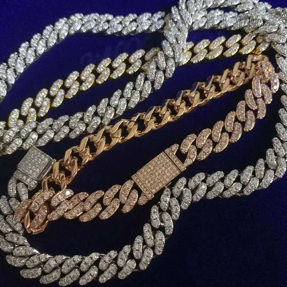 

Custom Single Row Moissanite Diamond 6mm Cuban Chain Necklace Iced Out 925 Silver Hip Hop Cuban Chain Bracelet Men Women Jewelry