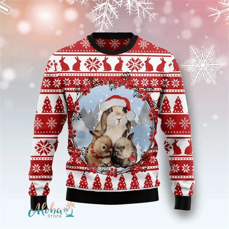 Natal feio camisola masculina novo bonito natal coelho animal casual impressão 3d engraçado coelho grarphic pulôver harajuku unisex roupas masculinas