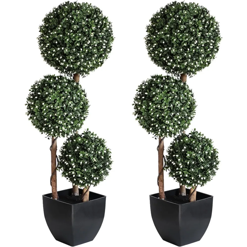 

Artificial Boxwood Ball Topiaries Trees, Outdoor 3ft Fake Topiary Triple Ball Boxwood Tree(2 Pieces)， 35inch）