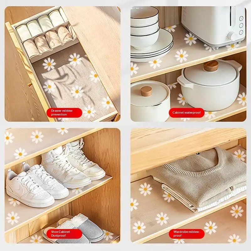 Flower Kitchen Cabinet Mat Reusable Drawer Mat Kitchen Dining Table Mat Insulation Mat Waterproof Moisture-proof Drawer Mat