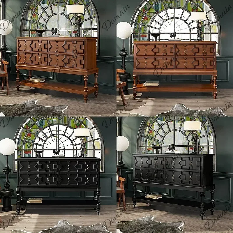Oi Vintage French Medieval Country Entryway Cabinet Carved Roman Pillar Sideboard Storage Buffet