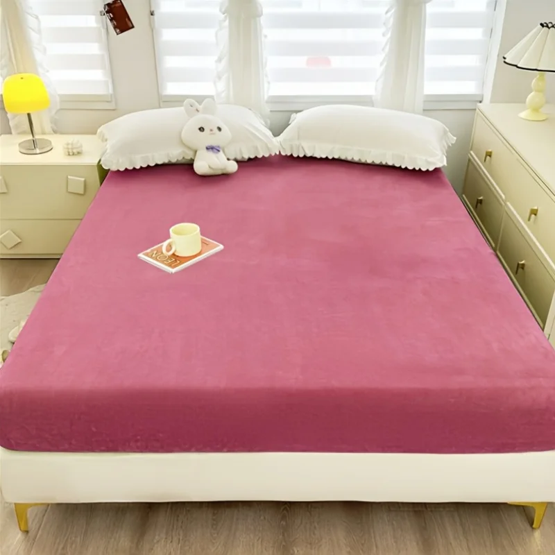 

1PC Soft Flannel Bed Fitted Sheet Winter Warmth Mattress Protector Machine Washable No Pillowcases Included