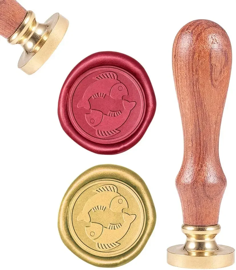 

1PC DIY Scrapbook Brass Wax Seal Stamp and Wood Handle Sets Fish Golden 8.9x2.5cm Stamps: 25x14.5mm