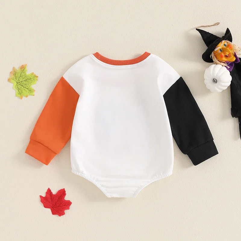 0-18 Months Baby Girls Boys Halloween Sweatshirts Rompers Letter Ghost Embroidered Long Sleeve Bodysuits Fall Clothes