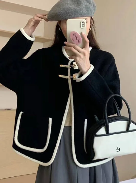 

Шерстяные пальто, женское шерстяное пальто, осеннее бархатное пальто на флисовой подкладке с аппликациями в стиле пэчворк, двухслойное плиссированное пальто с карманами, эстетичное