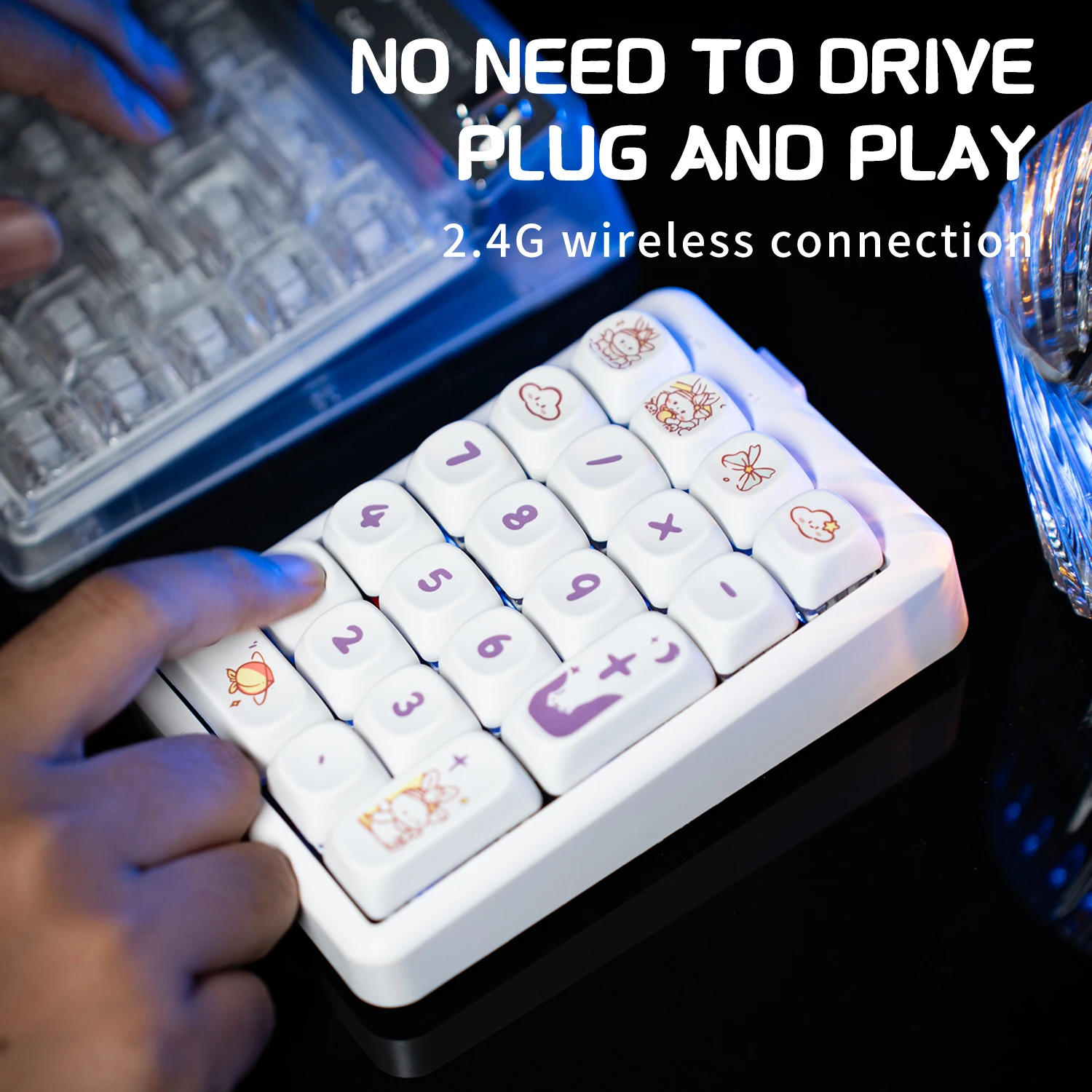 21-Key Wireless Mechanical Keyboard Number Pad Tri-Mode Cartoon Numeric Keypad with Hot-Swappable Switches RGB Backlight