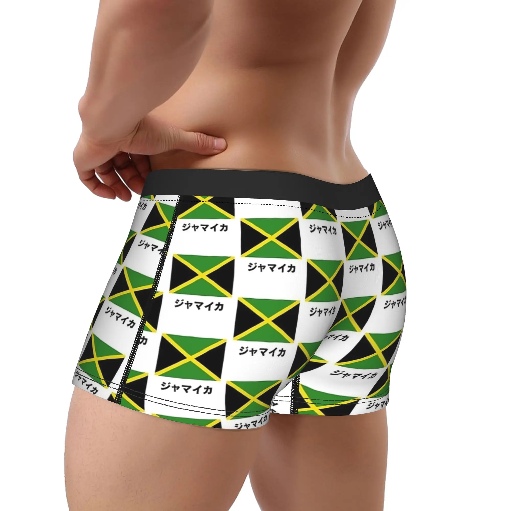Jamaican Flag with Japanese Letters Boxershorts  Pouch Underwear Trenky Design Boxer Brief Classic Male Underpants Big Size