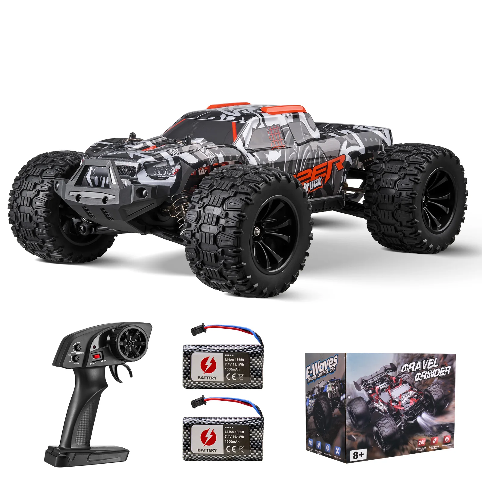 

SucceBuy 1:14 Brushed 38KM/H 4WD RC Car All Terrain Off-Road Toys with 2 Batteries Monster Drift Racing Truck for Kids Gifts