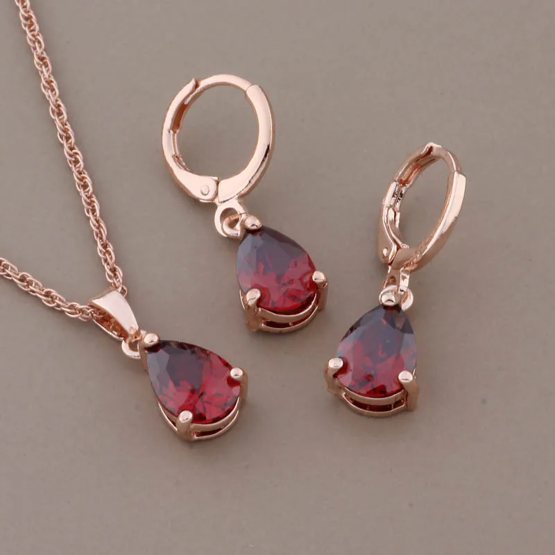 Luxury Drop Earrings And Pendant Sets 585 Rose Gold Color Natural Zircon Trendy Women Wedding Jewelry Set