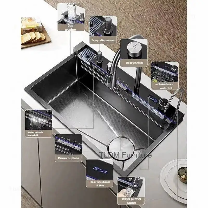レストラン向けレンタルスマート多機能キッチンシンク、モダンデジタルディスプレイ付きメタルシンク、住宅用高級キッチン設備