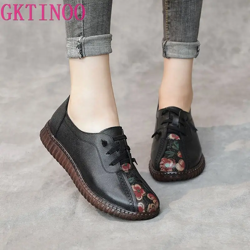 GKTINOO Genuine Leather Flat Shoes Woman Handmade Leather Loafers Flexible Spring Casual Shoes Woman Flats Zapatos Mujer